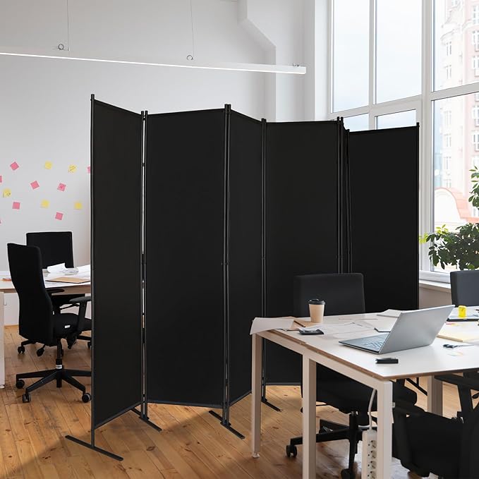 Large 6 Panel Freestanding Folding Room Divider with Support Base, 10FT Wide 6FT Tall Privacy Screen Partition Room Dividers with Freely Combined Connector, 119"x71", Black