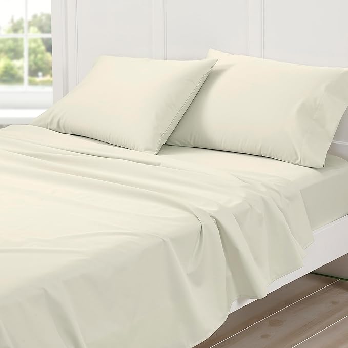 Cuddledown Dreamstead 100% Cotton Bed Sheets Set | 300 Thread Count | Luxurious Sateen Weave | Pure Combed Cotton | Soft | Wrinkle Resistant | 3 Piece Set | Birch | Twin | 39” x 75”