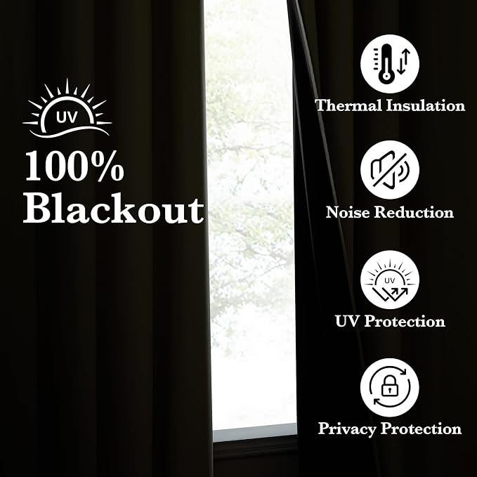NICETOWN 100% Blackout Portable Curtains, Grommet Total Privacy Window Treatments Thermal Curtains Lightweight Travel Blackout Shades for Bedroom/Hotel, Muted Beige, W52 x L63, 2 Panels