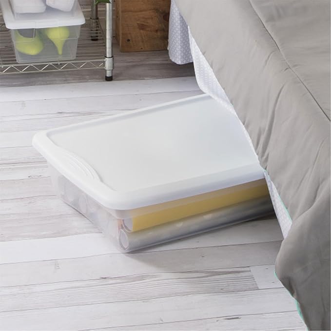 Sterilite 24-Pack 41 Quart Storage Box, Stackable Clear Plastic Bins with Snap-On Lids - Heavy-Duty Organizing Containers for Closet, Bathroom, and Office