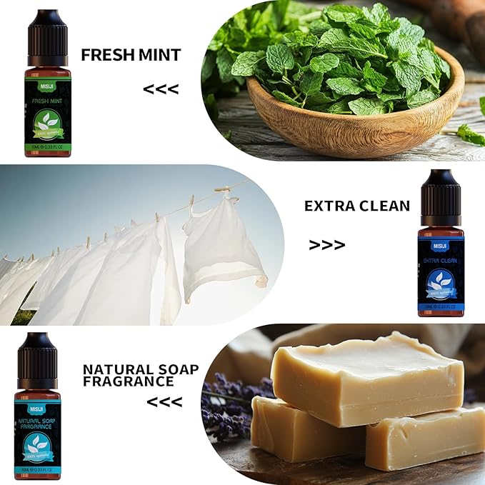 Housekeeping Essential Oils Set for Diffuser,Pure Aromatherapy Oil for Diffuser,Candle Making,Natural Soap Scent,Cherry Blossom Soap,Fresh Mint,Fresh Linen,Air Freshener,Extra Clean