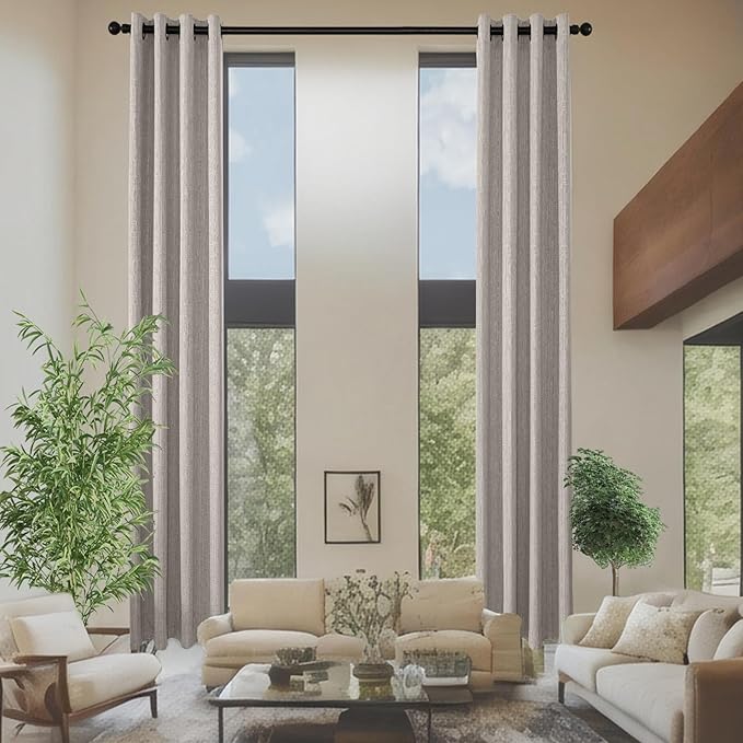 Linen Curtains 188 inch Length 2 Panels for High Ceiling Extra Long Thick Faux Linen Window Drapes Burlap Textured Curtains with Grommet for 2 Story High Living Room (52x188 Beige)