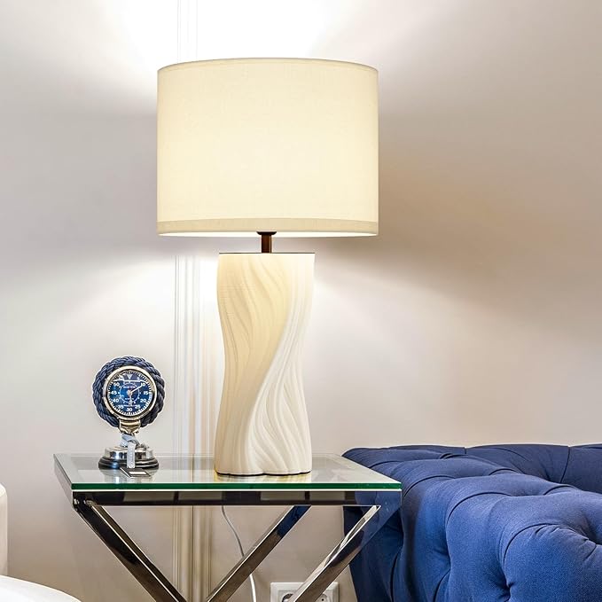 Modern Plug in Ceramic Table Lamps Large 26.75In White Table Lamp Living Room