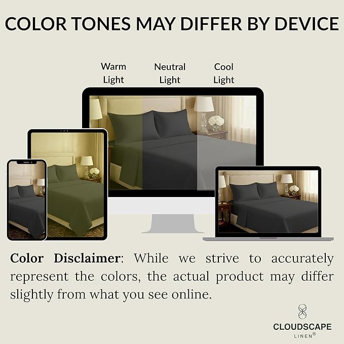 Cloud Scape Linen 100% Egyptian Cotton California King Sheet Set, 400 Thread Count,4 Pieces Luxury Bedding Set, Hotel Quality, Silky Soft, Breathable and Durable, Deep Pockets up to 17, Charcoal