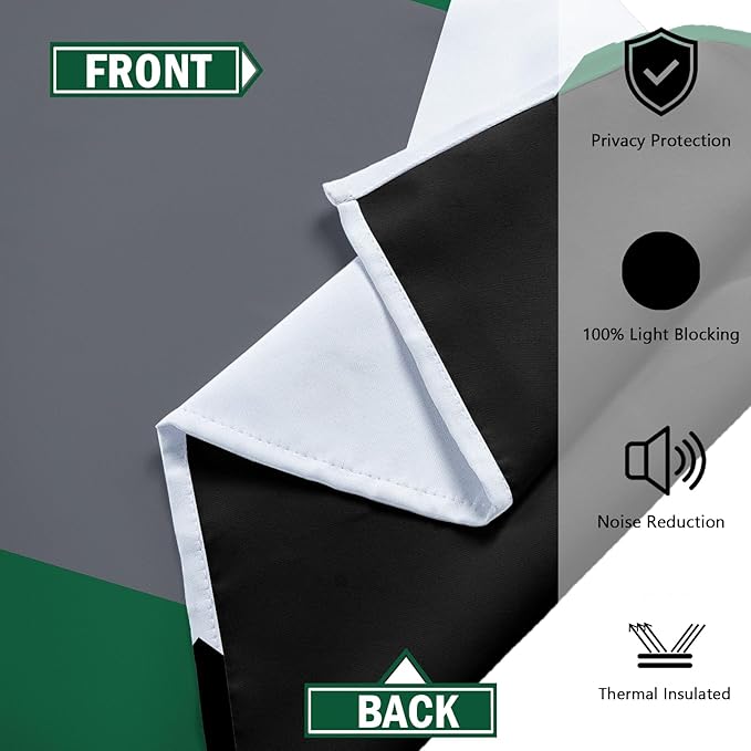 Green 100% Blackout Curtains for Bedroom 72 inch Length 2 Panels Set White Grey Modern Abstract Geometric Black Out Curtains Insulated Room Darkening Window Drapes for Living Room, 52Wx72L