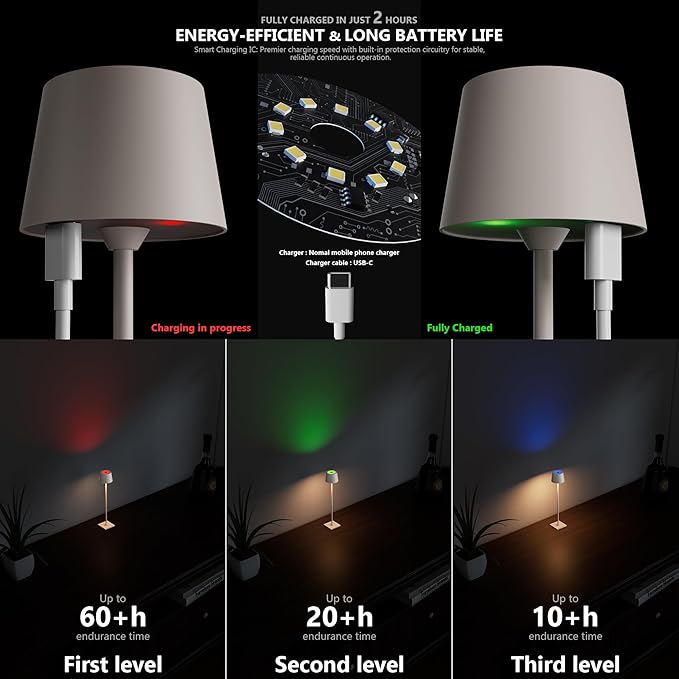 Modern LED Color-Changing Cordless Table lamp, 7 Colors, metal Shade, Touch control with sleep mode for Restaurant, Bedroom, Outdoor Camping, Coffee Shop, Night Light, Rechargeable (Greige 1PACK)