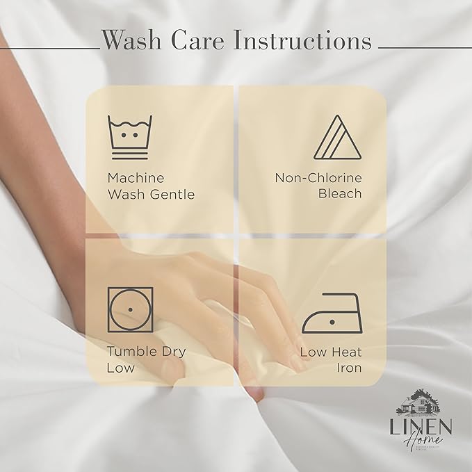 Linen Home 100% Cotton Percale Sheets California King Size, Ivory, Deep Pocket, 4 Pieces Set - 1 Flat, 1 Deep Pocket Fitted Sheet and 2 Pillowcases, Crisp Cool and Strong Bed Linen