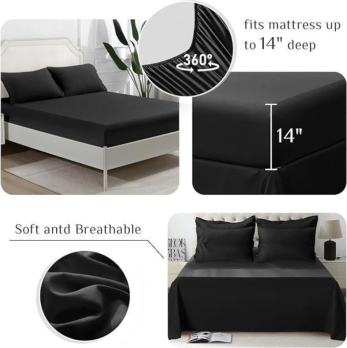 JOLLYVOGUE Oversized King Comforter Set, Ultra-Soft Bed in a Bag Oversized King Size 7 Pieces, Oeko-TEX Certified Bedding Set with Down Alternative Comforter, Sheets, Pillowcases & Shams, Black