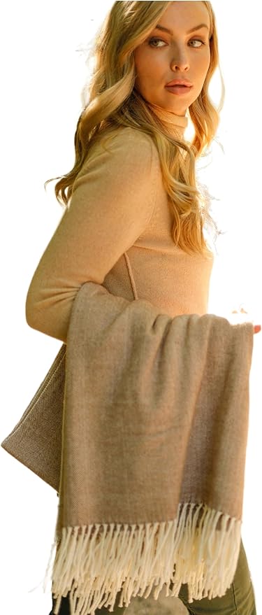 Alashan - Cotton Acrylic Adirondack Herringbone Woven Throw - Soft Lightweight Cashmere Throw, Toffee