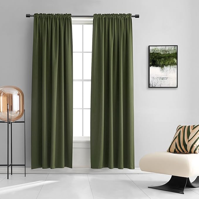 DONREN Dark Olive Green Blackout Window Curtain Panels 80 inche Long,Doorway Christmas Home Decoration Thermal Insulated Room Darkening Draperies/Drapes,2 Panels 52 by 80-inch,Loden