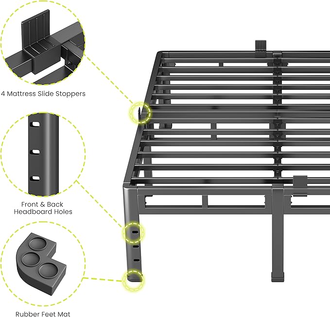 NKZ Twin Size Bed Frame 16 Inch, Metal Bed Frame & Box Spring 2 in 1 Platform with Round Corner Legs, 4000lbs Weight Capacity Reinforced Metal Frame, Headboard Hole, Noise-Free, Easy Assembly
