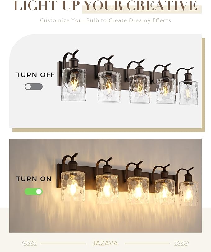Bathroom Vanity Light Fixtures 5-Light Hammered Glass Modern Wall Mounted Over Mirror Oil Rubbed Bronze - VL01ORBH-5