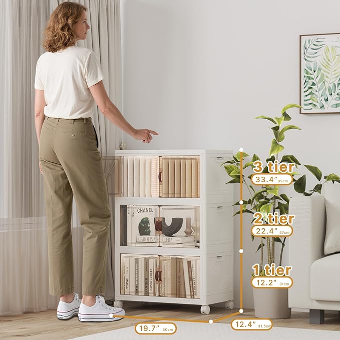 Extra Large Stackable Storage Bins with Lids & Wheels, Foldable Plastic Storage Bins (White, 330QT-55QT/14GAL*6Pack)