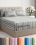 Extra Deep King Sheet Set - 6 Piece Breathable and Cooling Sheets - Hotel Luxury Bed Sheets Set - Easy Fit - Soft, Wrinkle Free and Comfy Sheets Set - Grey Striped Sheet Set with Extra Deep Pockets