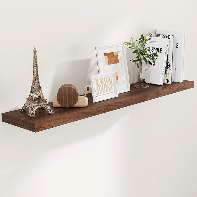 Fun Memories 55 Inch Floating Shelves for Wall, 55x9.3 Large Floating Shelf for Bedroom, Kitchen, Bathroom, Wall Mounted Rustic Wood Shelves with Invisible Bracket for Books, Decor, Walnut