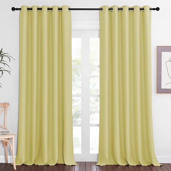 NICETOWN Patio Blackout Curtain Panels - Extra Wide Sliding Door Thermal Insulated Drape, Privacy Room Divider Curtain for Bedroom Office (Paler Yellow, 66 x 118 Inch Long)