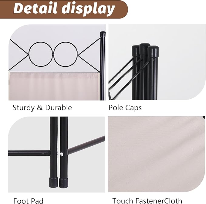 FDW 4 Panel Room Divider and Folding Portable Partition Screen, 6FT Wall Divider Screen for Dorm Bedroom Office, Sand