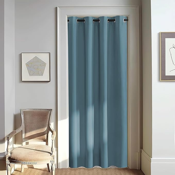 NICETOWN Door Curtain for Closet Doors 80 Inches Long 1 Panel, Blackout Doorway Curtain for Open Closet Bedroom, Room Divider Living Room for Privacy (Smoky Blue, 1 Panel, 46W x 80L)