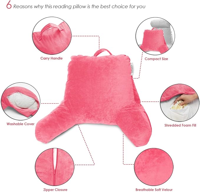 Nestl Reading Pillow for Kids & Teens with Shredded Memory Foam, Backrest Pillows for Reading, Watching, and Gaming, Use on The Couch, Bed, or Floor, Adjustable Support with Washable Cover Light Pink