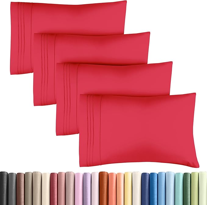 Queen Pillow Cases Set of 4 - Ultra Soft Hotel Quality Pillowcase Covers - Comfy, Cooling & Wrinkle Free - Shrinkage, Stain & Fade Resistant - Machine Washable Pillow Protectors - 4 Piece Set - Red