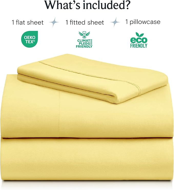 LuxClub 3 PC Twin Sheet Set, Deep Pockets Wrinkle Free Cooling Bed Sheets Hotel Bedding for Women, Men, Kids & Teens, Includes 1 Fitted Sheet, 1 Flat Sheet and 1 Pillowcase-Silky Soft Lemon