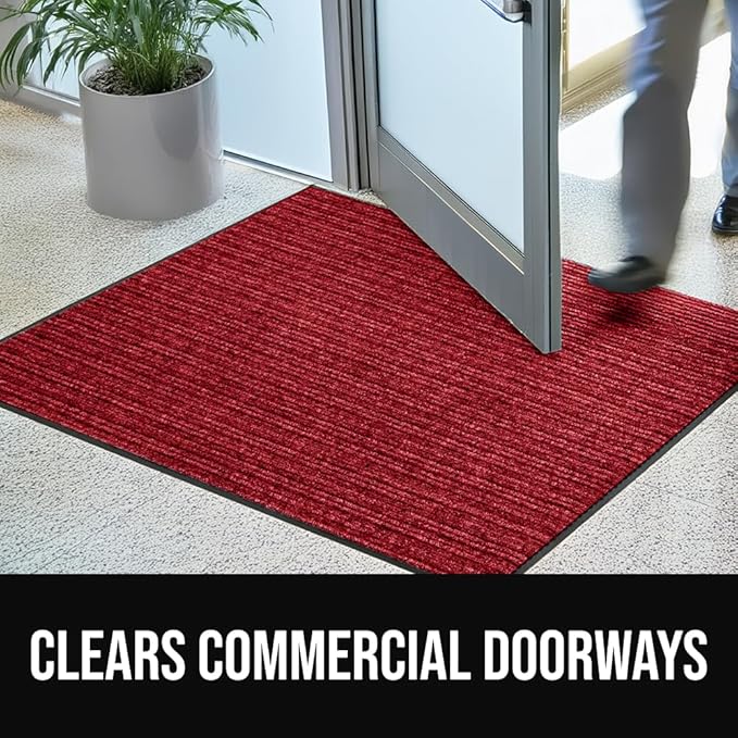 GORILLA GRIP Waterproof Traffic Guard Door Mat, 2 Pack Heavy Duty Entryway Mats, Strong Rubber Back Commercial Utility Rugs for Office Hallway, Garage Floor and Home, Low Profile Carpet, 29x17, Red