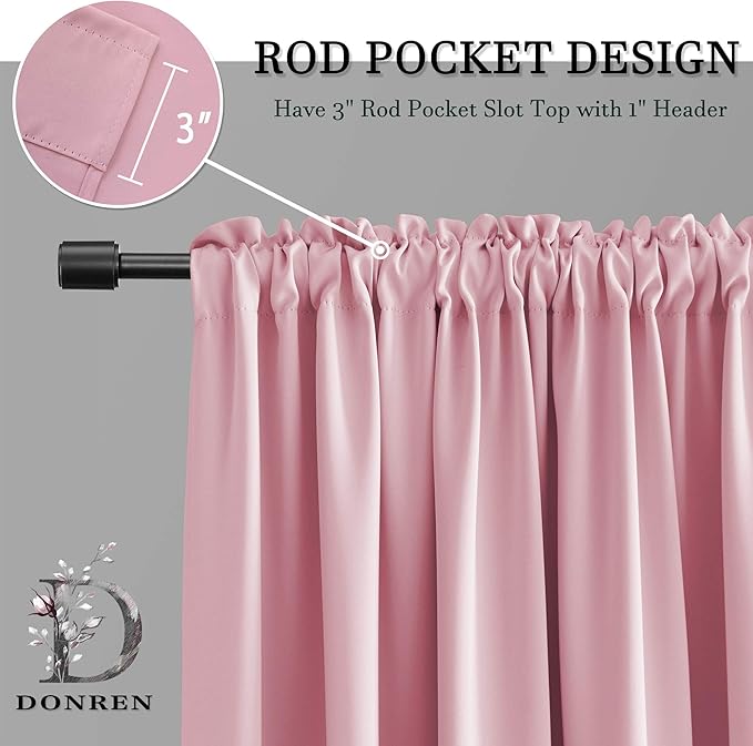 DONREN 72 Inch Length Curtains for Living Room - Blackout Thermal Insulated Window Drapes with Rod Pocket (2 Panels,42 x 72 Inch,Pink)