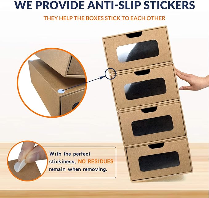 Shoe Box 12 Pack,13.2 x 8.3 x 5.1in Waterproof Storage Boxes, Socks, Stationery, Toys, Underwear,Heavy Duty,Stack-able Cardboard Boxes,with Marking Labels,Transparent Window
