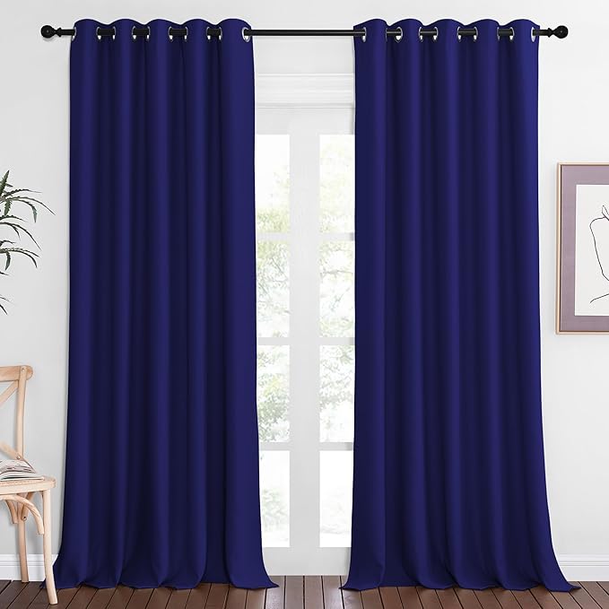 NICETOWN Patio Blackout Curtain Panels - Extra Wide Sliding Door Thermal Insulated Drape, Privacy Room Divider Curtain for Bedroom Office (Navy Blue, 66 x 118 Inch Long)