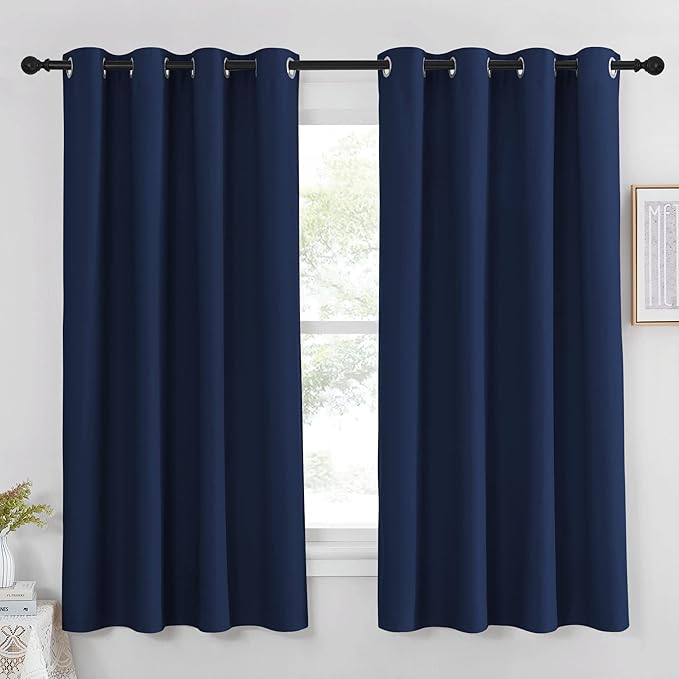 NICETOWN Curtain 63 inches Long - Home Decoration Light Blocking Room Darkening Drape/Drapery for Nursery Room, Navy, Ring Top, 52 inches Wide by 63 inches Long, 1 PC