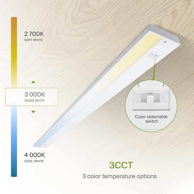 ASD 48 Inch LED Under Cabinet Lighting Plug in or Hardwired, High/Low/Off Switch, 24W 120V 3 CCT 2700K/3000K/4000K CRI90+, Triac Dimmable Linkable Under Counter Lights for Kitchen, ETL Listed, White