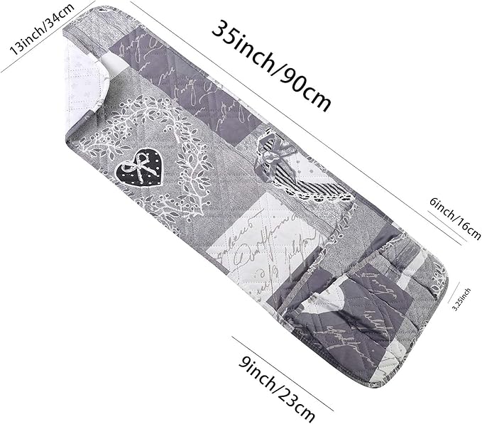 Brilliant Sunshine Grey Heart Love Patchwork Couch Armrest 5 Pockets Organizer, Slip Resistant Armchair Caddy, Washable Remote Controls Holder, Storage for Magazine, Tablet, Phone, 35×13", Grey White
