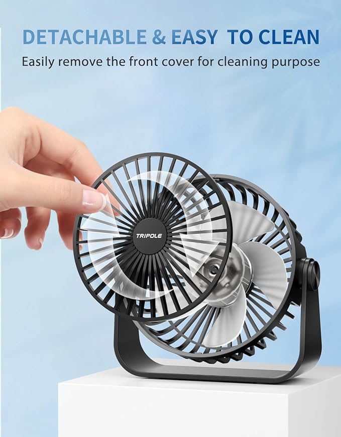 TriPole USB Desk Fan Portable Mini Fan Powerful 3 Speeds Wind Personal Desktop Fan with 360° Head Rotation for Home Office Car Indoor Outdoor 2 Pack Black, No Battery, 4.5 Inches