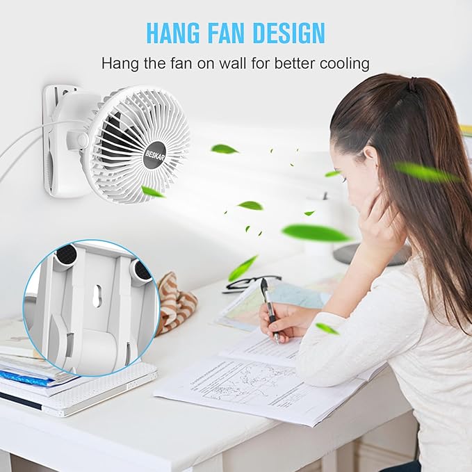 BESKAR Clip on Fan, 360° Rotation Quiet Stroller Fans with Strong Airflow,3 Speeds, Portable Small Fans with Sturdy Clamp,Perfect Personal Cooling Fan for Office Table Bedroom Kitchen