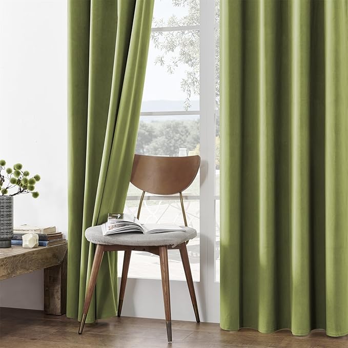 Joydeco Customized Curtains, 100% Blackout Curtains for Bedroom and Living Room, Heavy Duty Luxury Thermal Insulated Moss Green Velvet Curtains Rod Pocket & Back Tab 1 Panel, Custom Size