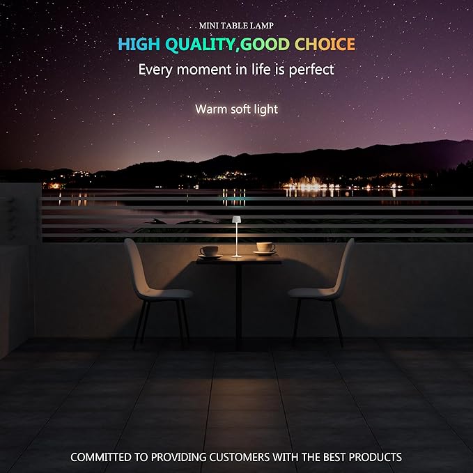 Modern LED Color-Changing Cordless Table lamp, 7 Colors, metal Shade, Touch control with sleep mode for Restaurant, Bedroom, Outdoor Camping, Coffee Shop, Night Light, Rechargeable (White 1PACK)