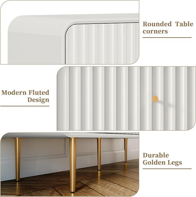 HLR Fluted 6 Drawers Dresser, 48'' Wide Modern Chest of Drawers with Gold Metal Handles,Dresser TV Stand, Wood Dressers & Chest of Drawers for Bedroom, Living Room, Hallway (White)