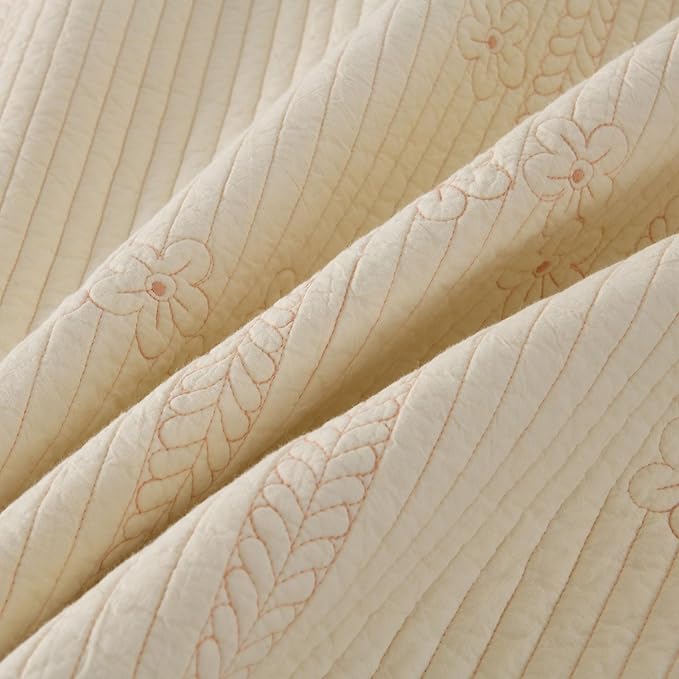 MarCielo 100% Cotton Quilt Set Lightweight Bedspread with Scalloped Edge, Farmhouse Vintage Bedding, All Season Use(Tu Beige,King (112"x102"))