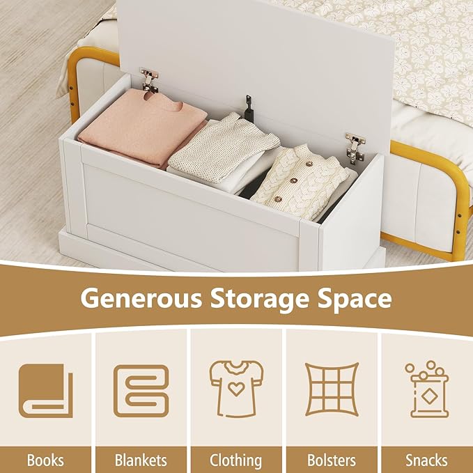 LOKO 35.5” Storage Chest, Lift Top Storage Box with Metal Hinges, Wooden Storage Bench with Safety Hydraulic Strut, Large Modern Storage Trunk for Living Room, Bedroom, Entryway (White)