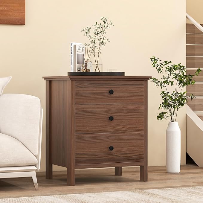 Giantex Set of 2 Nightstand with Drawers Solid Structure Side Table for Storage Bedroom, Living Room Accent Furniture Small Spaces Side End Table, (Brown, 24 in x 18 in x 26 in)
