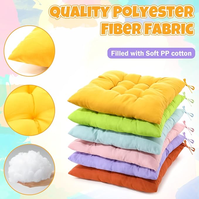 Geetery 12 Pcs Floor Pillows for Classroom Bulk Square Seating Cushions for Floor Chair School Kindergarten Reading Corner, 15.7'' Large Thick Meditation Cushions Yoga Nursery Daycare (Candy Color)