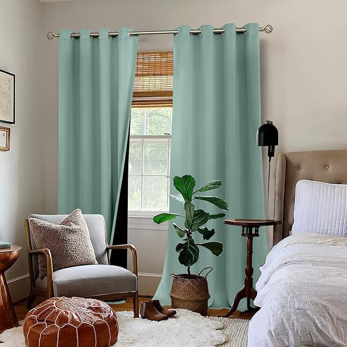 BGment Frosty Green Blackout Curtains 95 Inches Long 2 Panels Set for Living Room, Thermal Insulated 100% Light Blocking Curtains & Drapes, Grommet Soundproof Curtains for Bedroom Window, Each 52 Wide