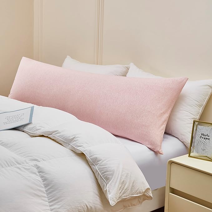 Oubonun 100% Jersey Cotton Body Pillow Cover with Zipper - Luxury Soft Removable Pillow Case - Long Fuzzy - Knitted (Baby Pink, 21"X54")