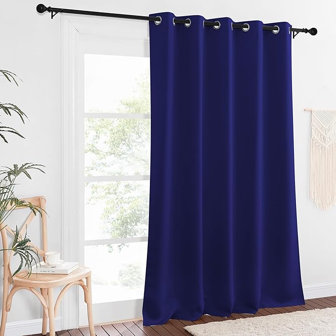 NICETOWN Sliding Door Window Treatment Blackout Patio Door Curtain Panels, Privacy Thermal Drapes for Bedroom Living Room Department with Grommet Top (Navy Blue, W66 x L110)