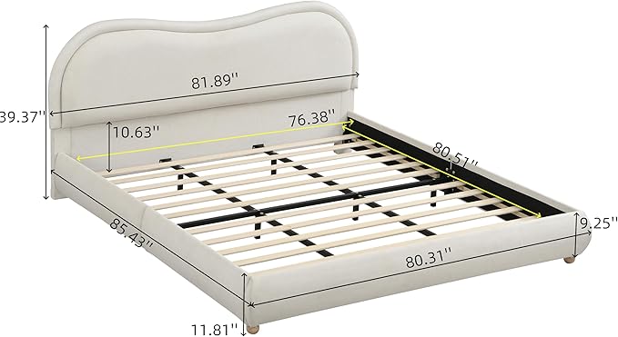 King Size Upholstered Platform Bed Frame, Modern Cloud Bedframe with Headboard, Low Profile Bed Floor Bed Frames with Soft Rounded Corners, No Box Spring Required, Easy Assembly, Chenille Cream