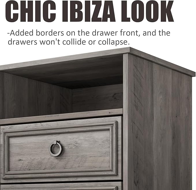 Set of 2 Nightstand with 2 Drawers, 18"W Night Stand with Drawers for Bedroom, Large Accent Bed Side Table and End Table with Open Compartment-Easy Pull Handle, Textured Border for Living Room,Gray