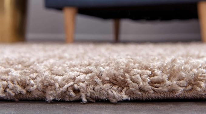 Unique Loom Solid Shag Collection Area Rug (7' 10" Round, Taupe)