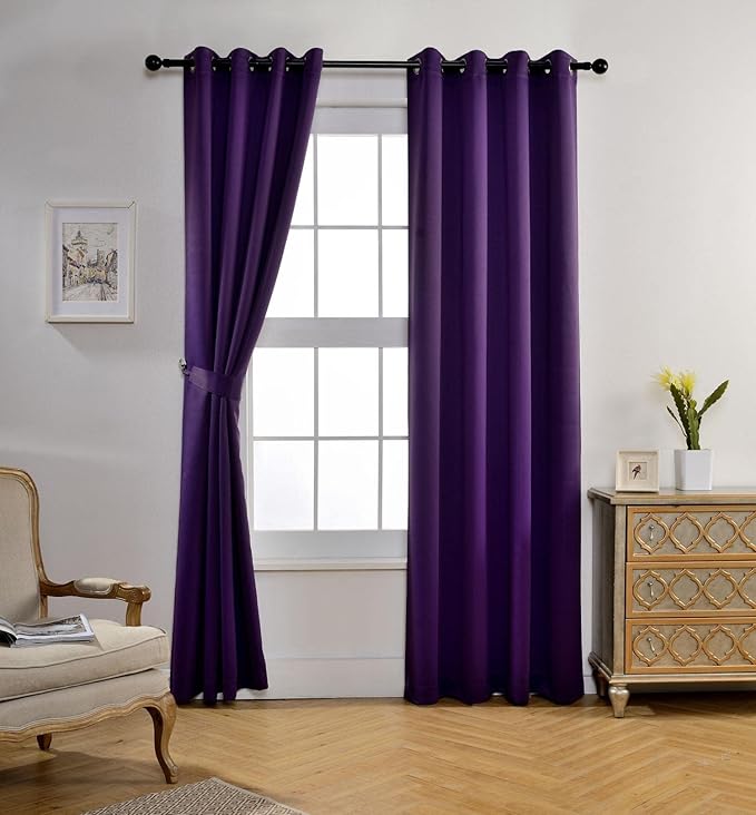 MIUCO Thermal Insulated Grommet Window Blackout Curtains Panels for Livingroom 52x84 Inch Purple 1 Pair