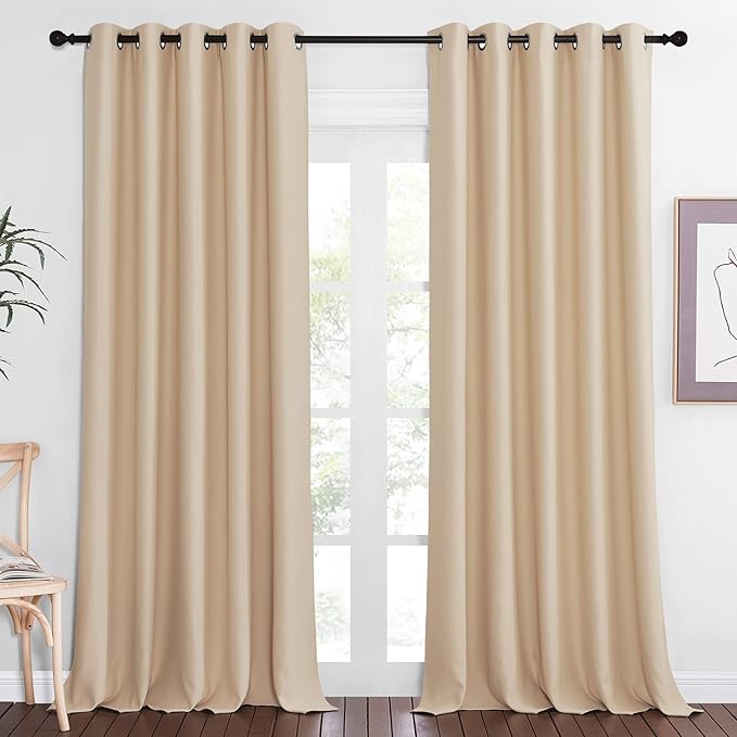 NICETOWN Blackout Window Curtain 90 inch Length - Room Darkening Thermal Insulated Solid Grommet Drape Light Blocking for Bedroom/Doorway (Biscotti Beige, 1 Panel, W66 by L90)
