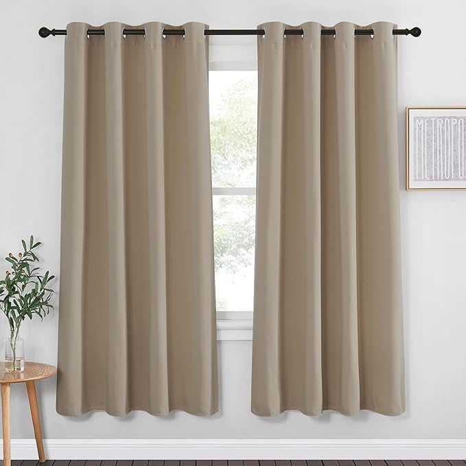 NICETOWN Blackout Curtain Drape 72 inch Long - Grommet Noise Reducing Thermal Insulated Modern Window Treatments for Bedroom Living Room (1 Panel, 52 x 72 Inch, Taupe)